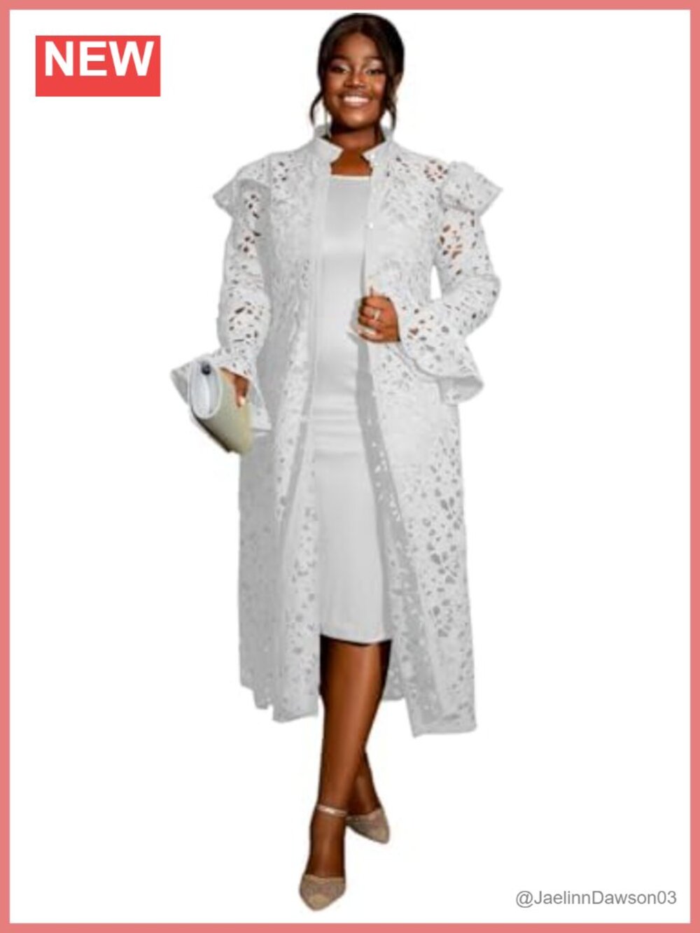 Women's Two Piece Midi Dress Set with Lace Eyelet Cardigan Cocktail Party